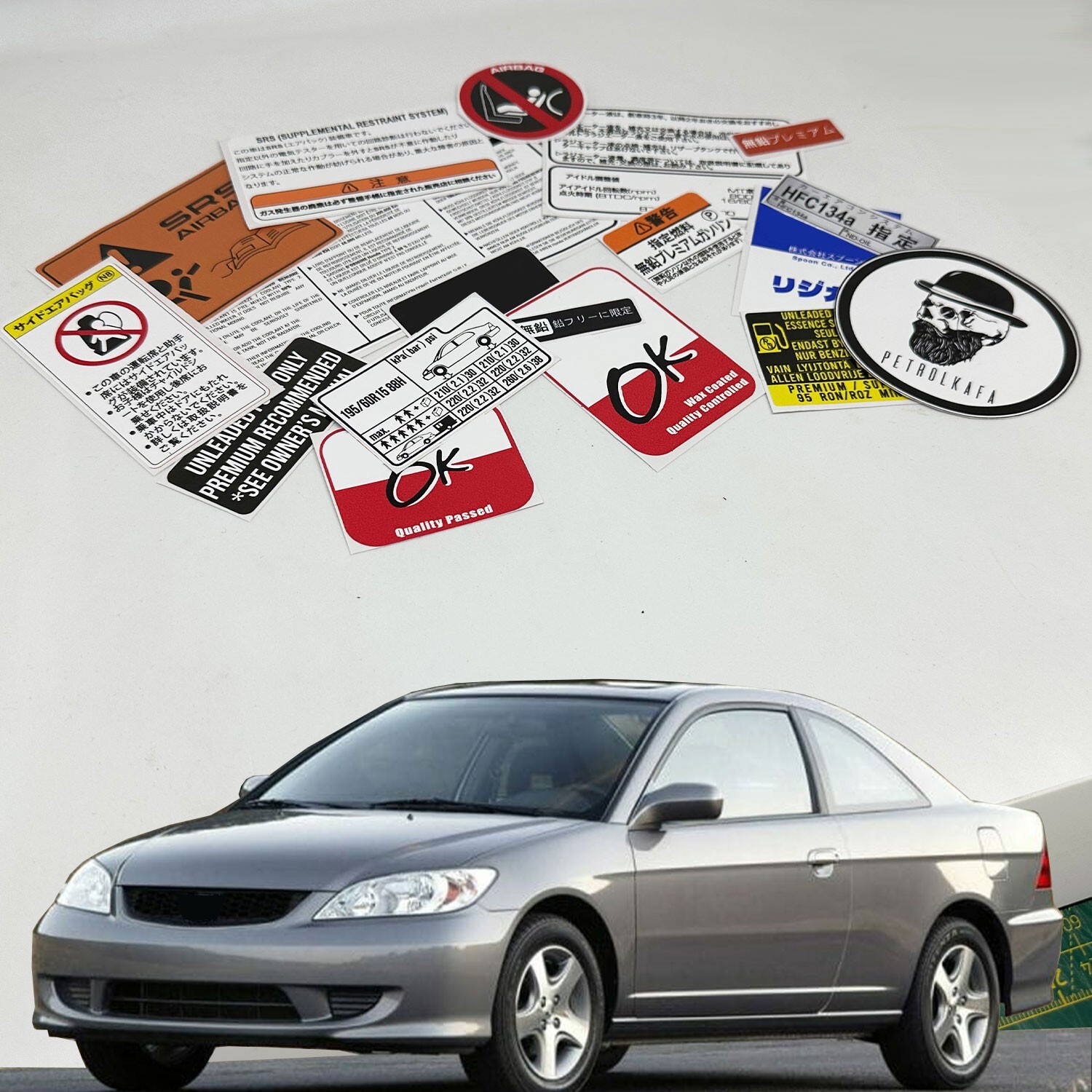 Honda Civic Ex Es7 2000-2005 Restoration Warning Caution Engine Stickers Labels