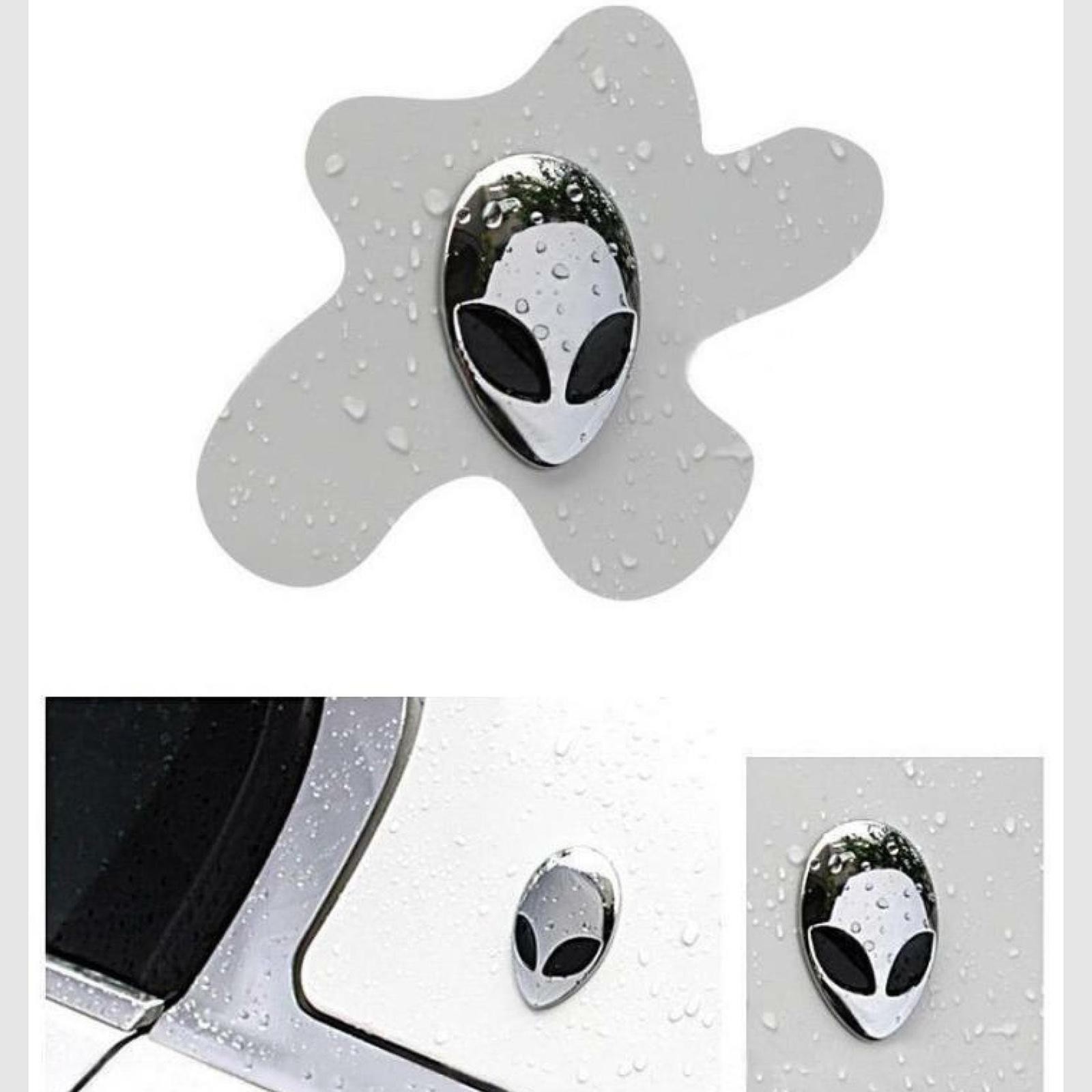 2pcs Chrome Metal 3D Alienware Head Auto Logo Sticker Badge Emblem Car Decal E