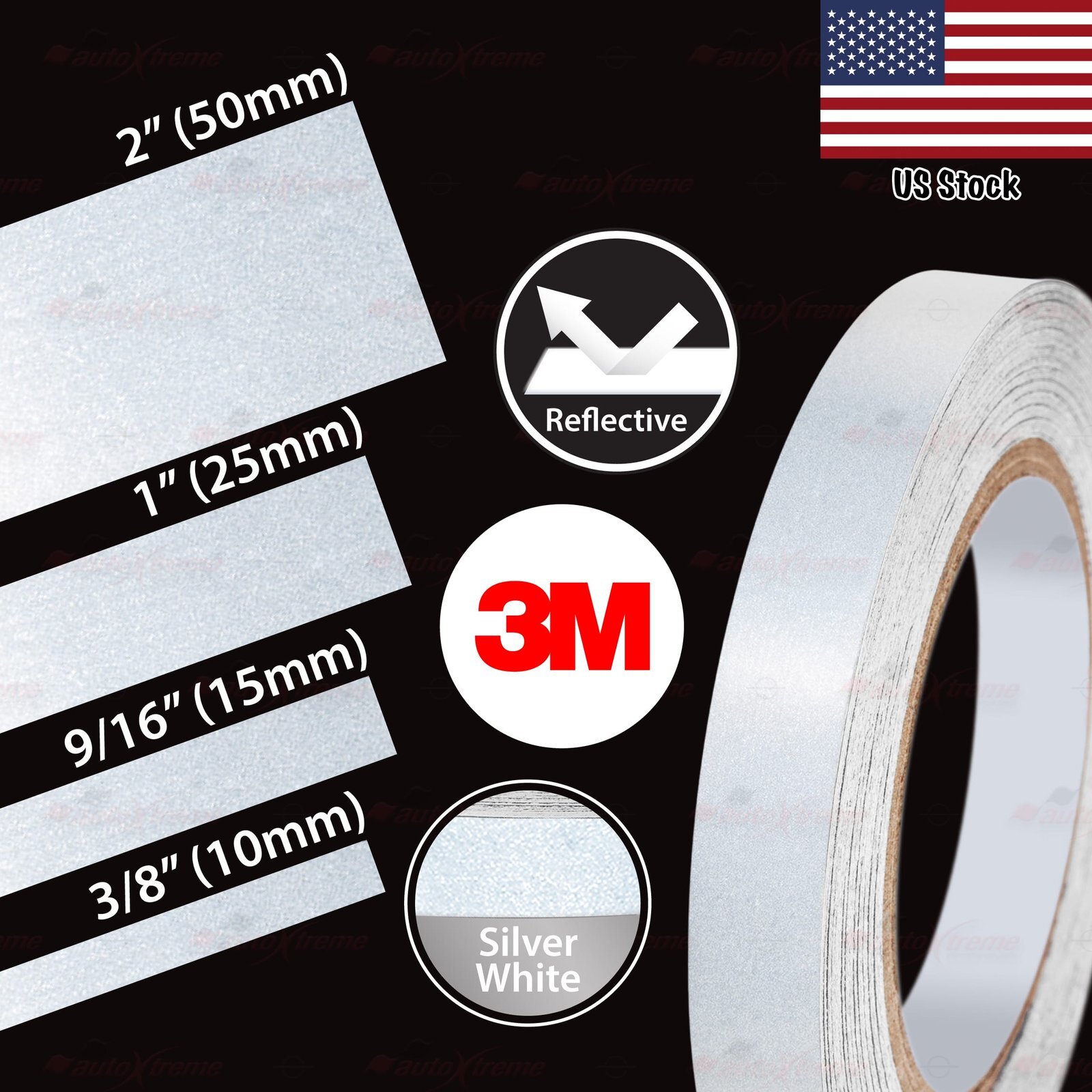 3M SILVER WHITE REFLECTIVE Durable Self-Adhesive Roll Tape Stickers 3/8″ to 2″