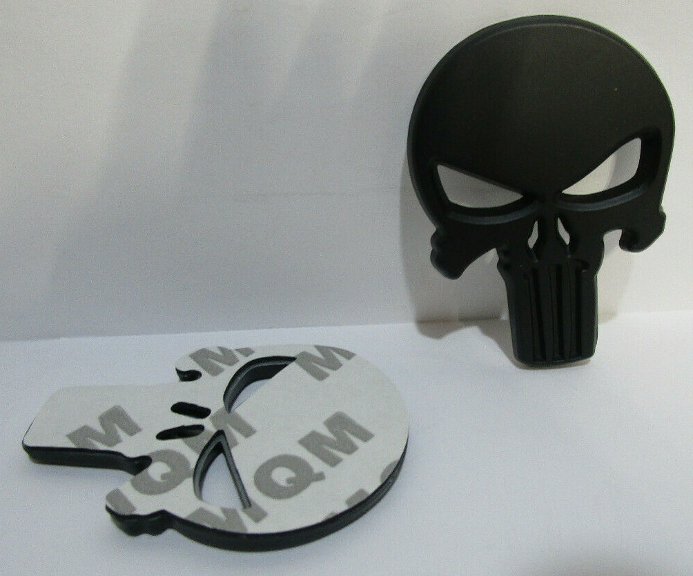 X2 New 3D Punisher Emblem Badge Car Skeleton Skull Matte Black 2 1/4 X 1 5/8