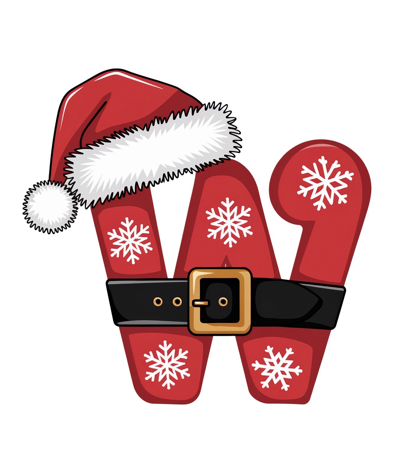 Initial Sticker (3 Inch) Letter W Christmas Holiday Santa Hat Belt Snow Flake !