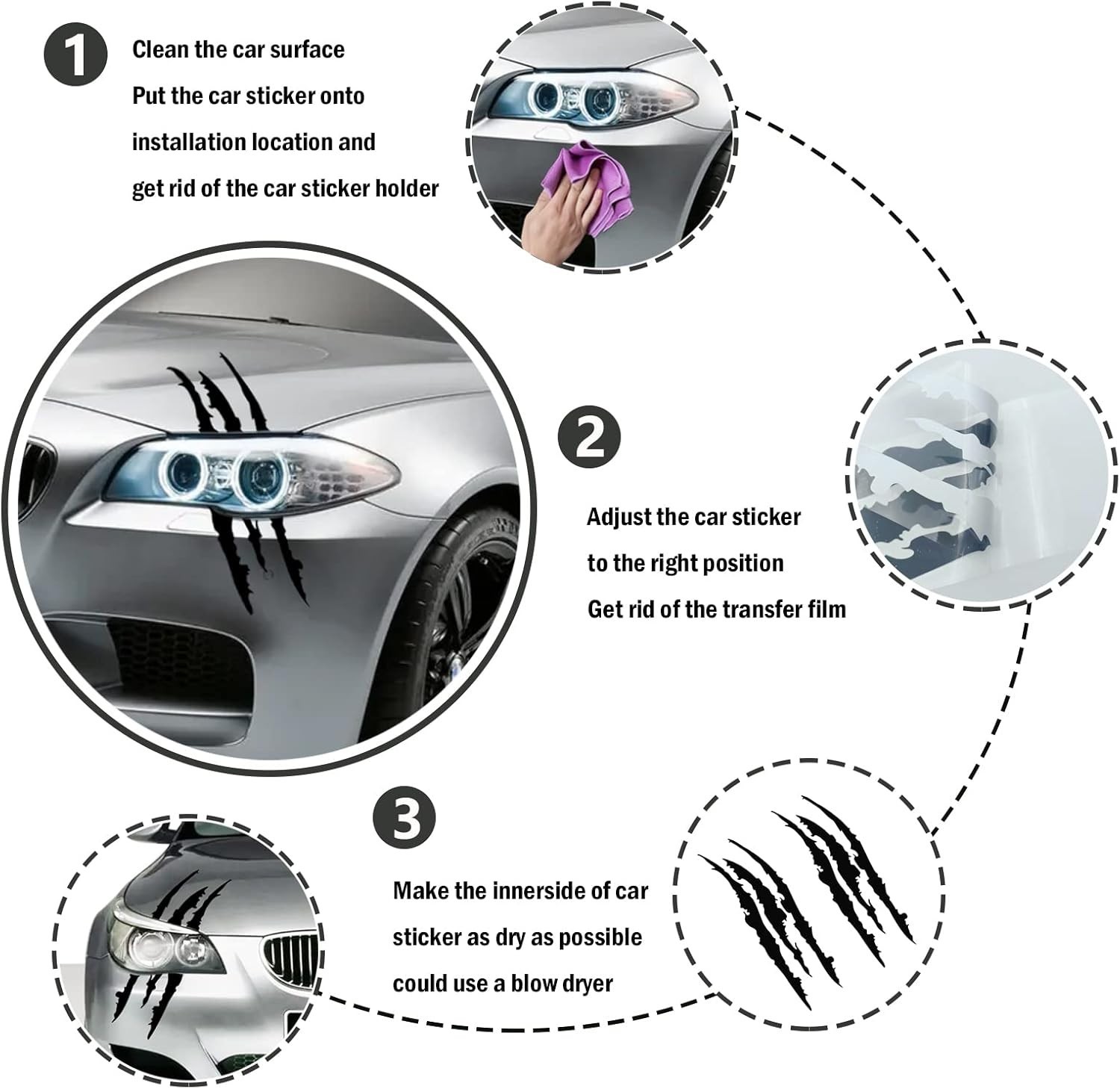 Transform Your Vehicle with 2PCS Claw Mark Reflective Decals – Easy to Install