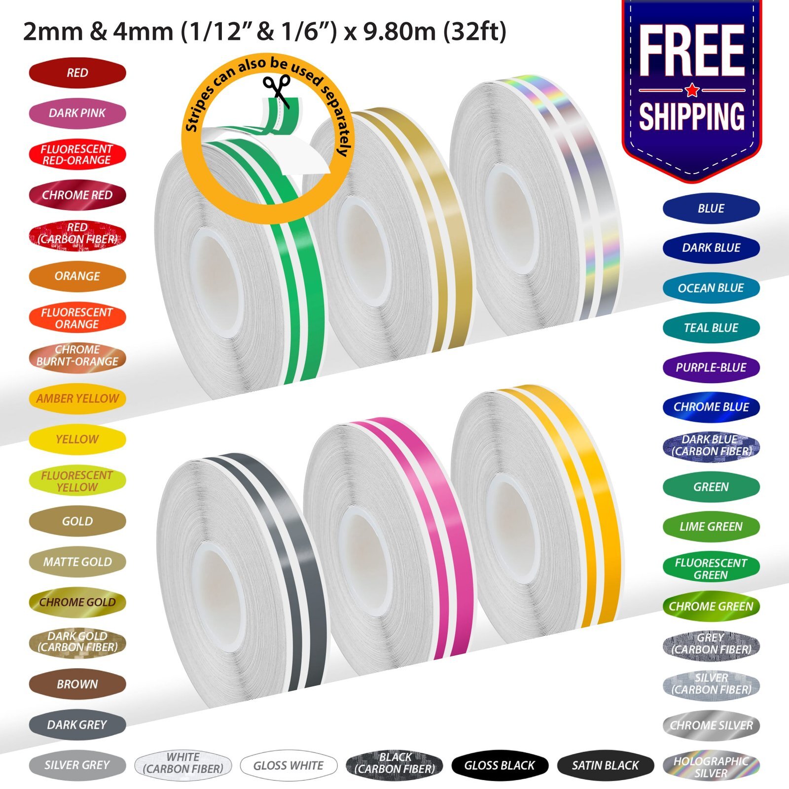 PinStriping Pin Stripe Tape SOLID Line Decor Decal Self-Adhesive Vinyl Stickers