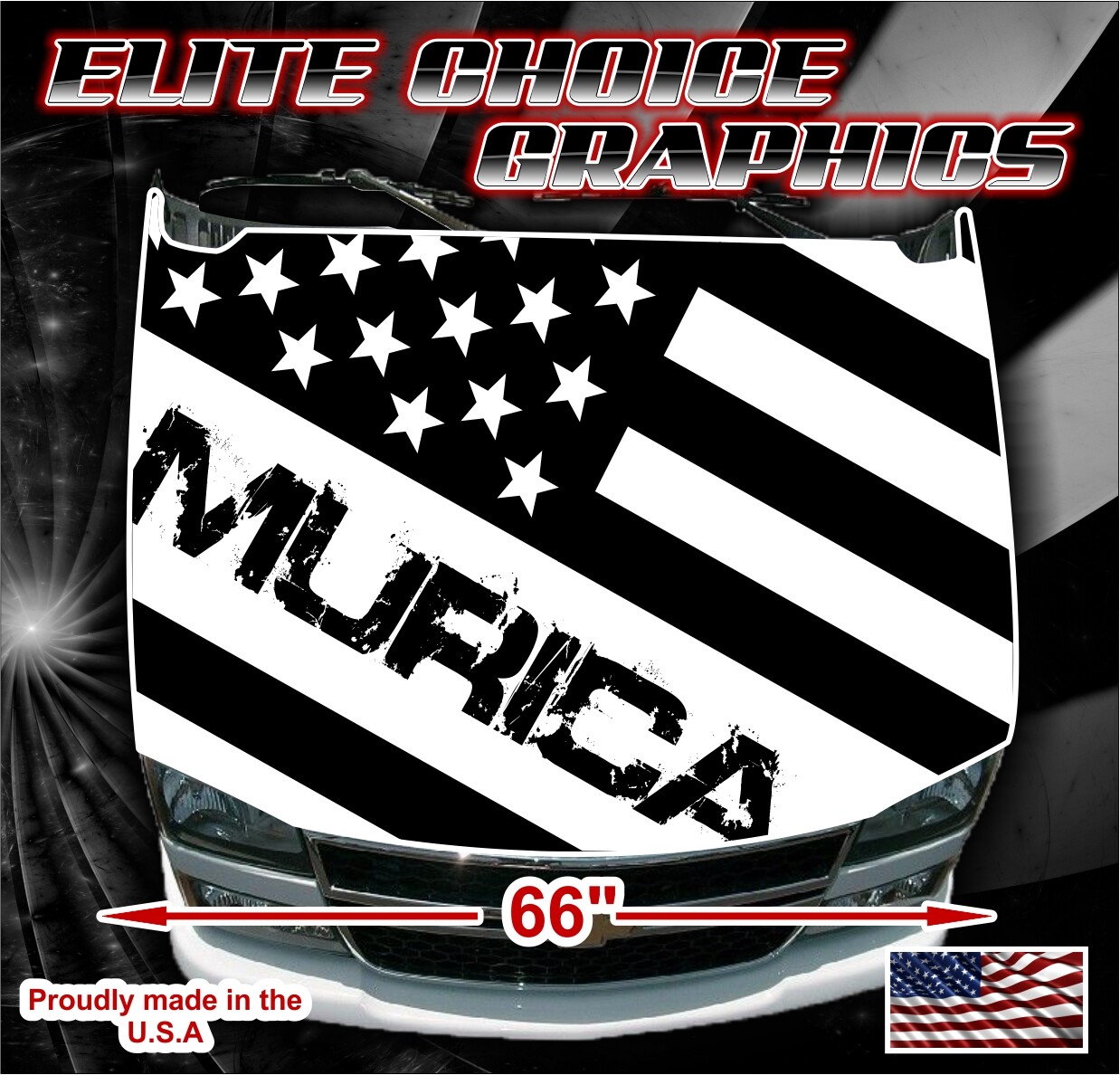Murica White American Flag 2 Vinyl Hood Wrap Bonnet Decal Sticker Graphic