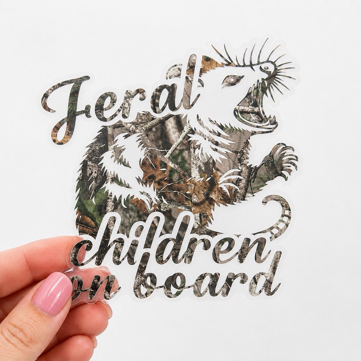 Camo Feral Children On Board Decal Sticker Permanent Color Options Available