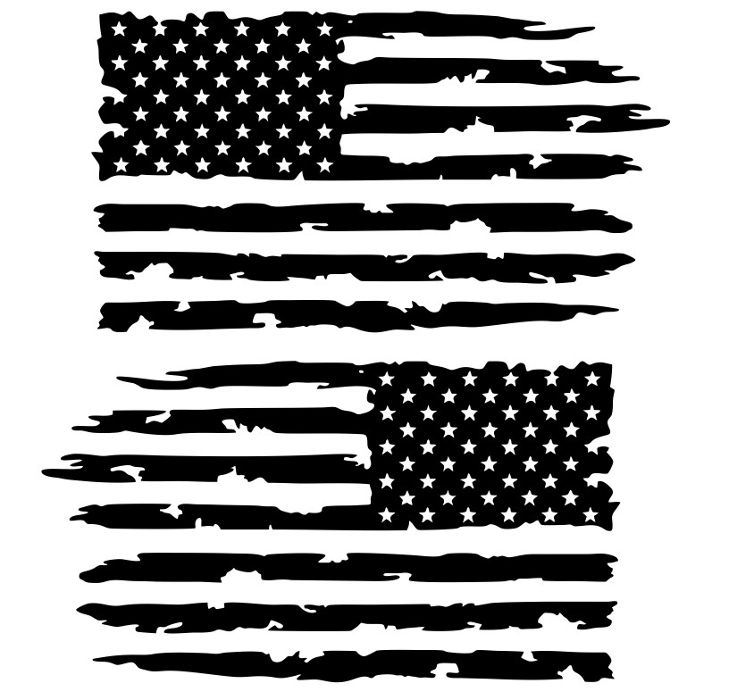 Tattered Distressed American Flag Decal Vinyl Sticker Set of 2 LEFT RIGHT Side