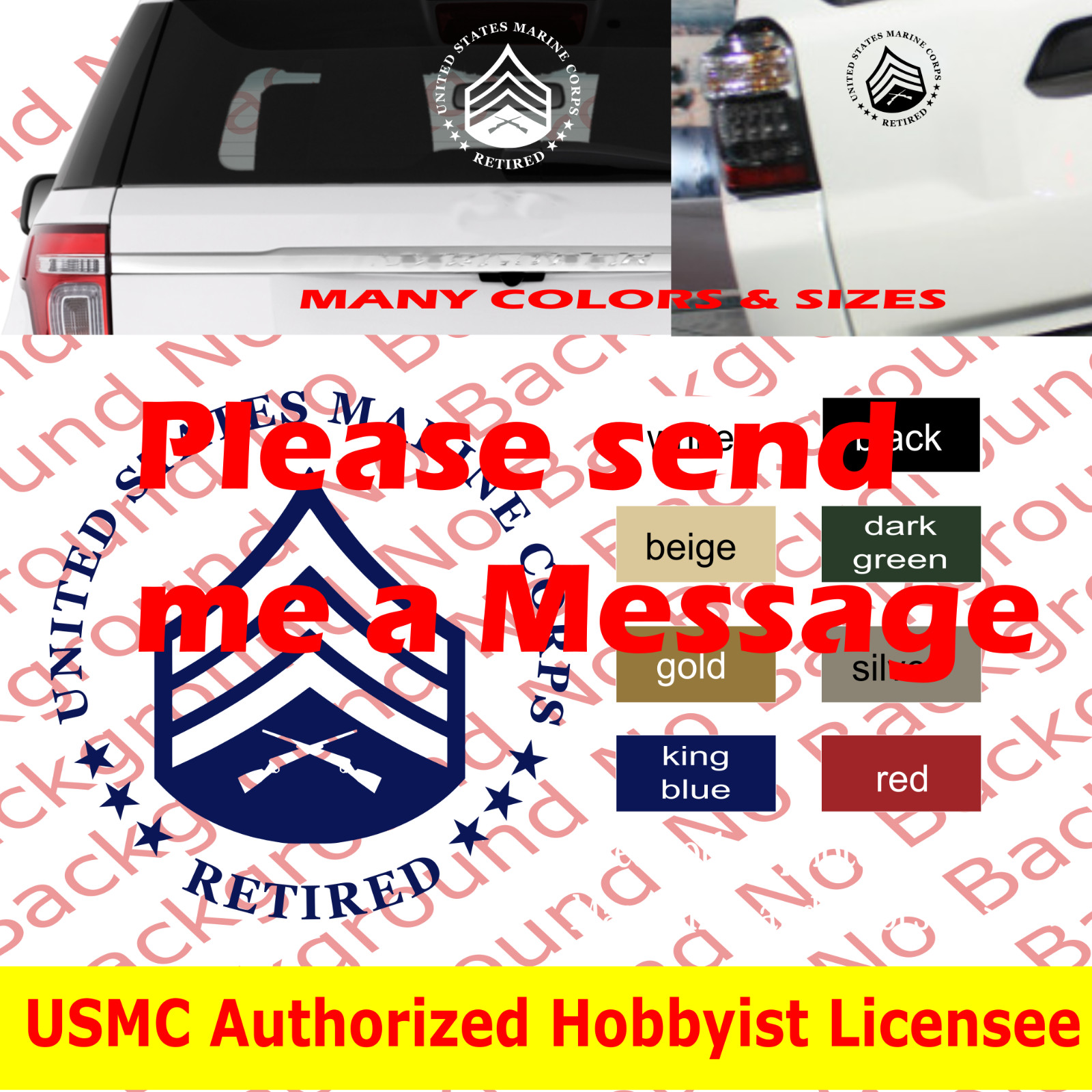 USMC Marines SGT E5 Rank RETIRED Die Cut Sticker Vinyl Decal Sergeant AY032