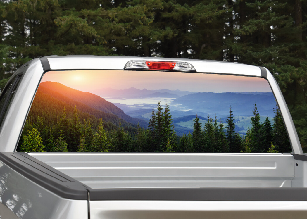 Mountain Scene #7 Sunset Landscape Rear Window Decal Graphic for Truck SUV