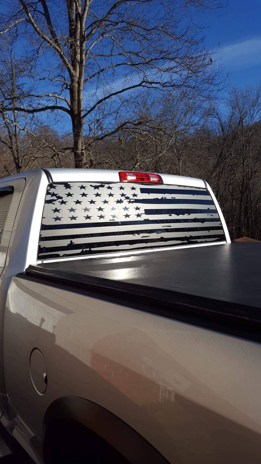 COMPATIBLE with Dodge Ford Chevy Toyota Full Rear Glass Tattered Flag ..VINYL