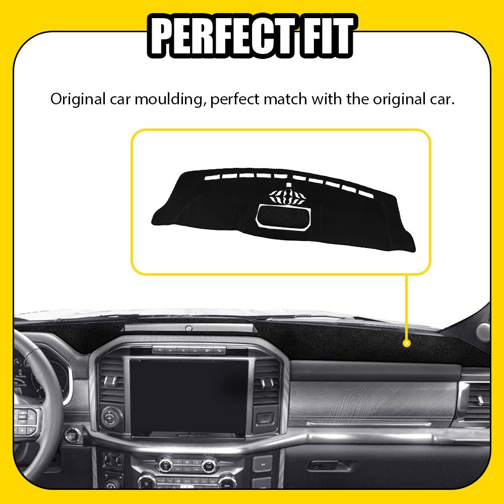 For Ford F150 2021-25 Dash Cover Mat Black Dashboard Carpet Style Protector 1-5X