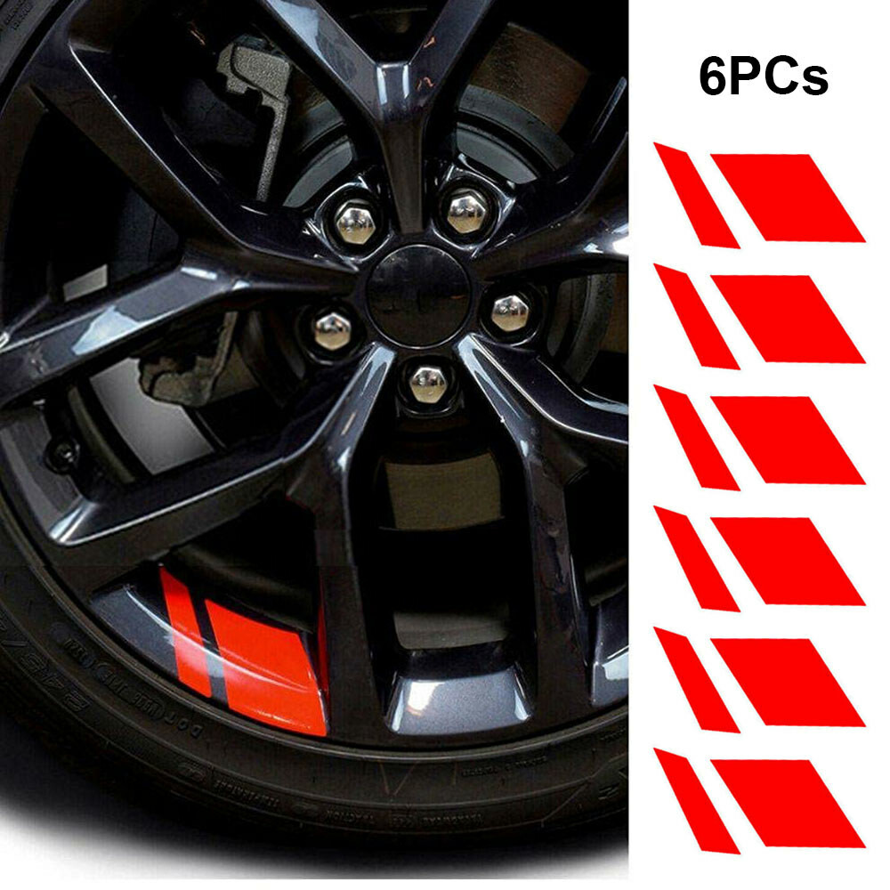 6x For 16″-21″Reflective Car Wheel Rim Vinyl Decal Sticker Car Accessories Red