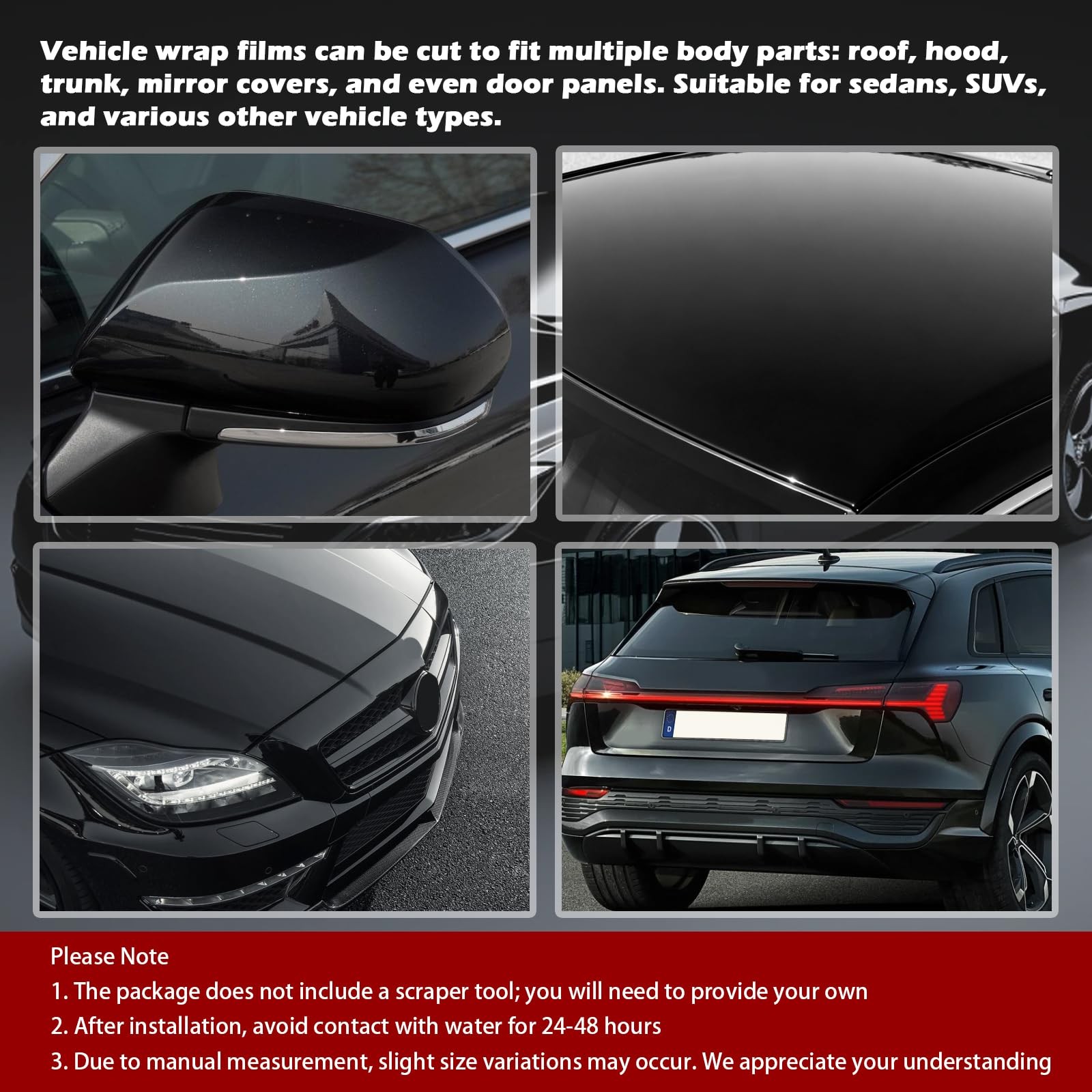 4.9 x 0.98Ft Car Wrap Vinyl,High Gloss Black Vinyl 59×11.81×0.01 inch,