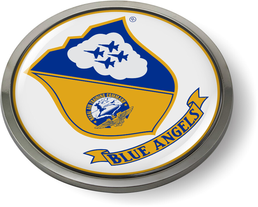 U.S. NAVY BLUE ANGELS (w) 3D Domed Emblem Badge Car Sticker Chrome ROUND Bezel