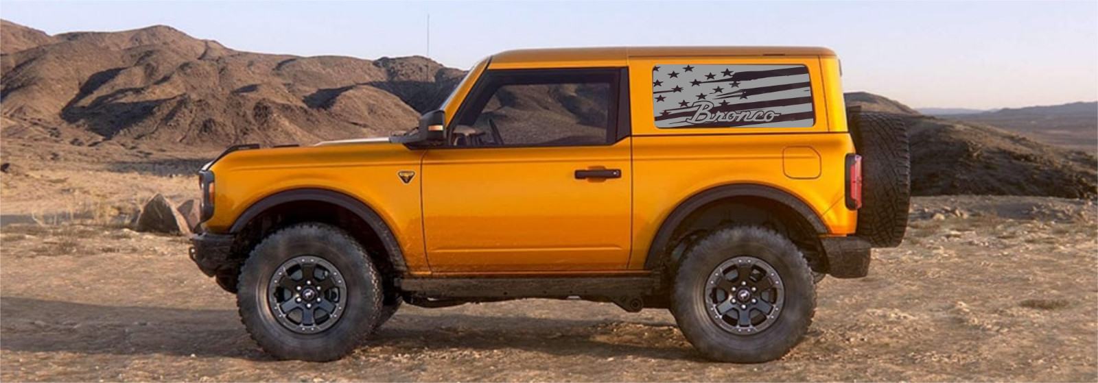American Flag Retro Script Window Decals For 2021+ Ford Big Bronco Full Size 6g