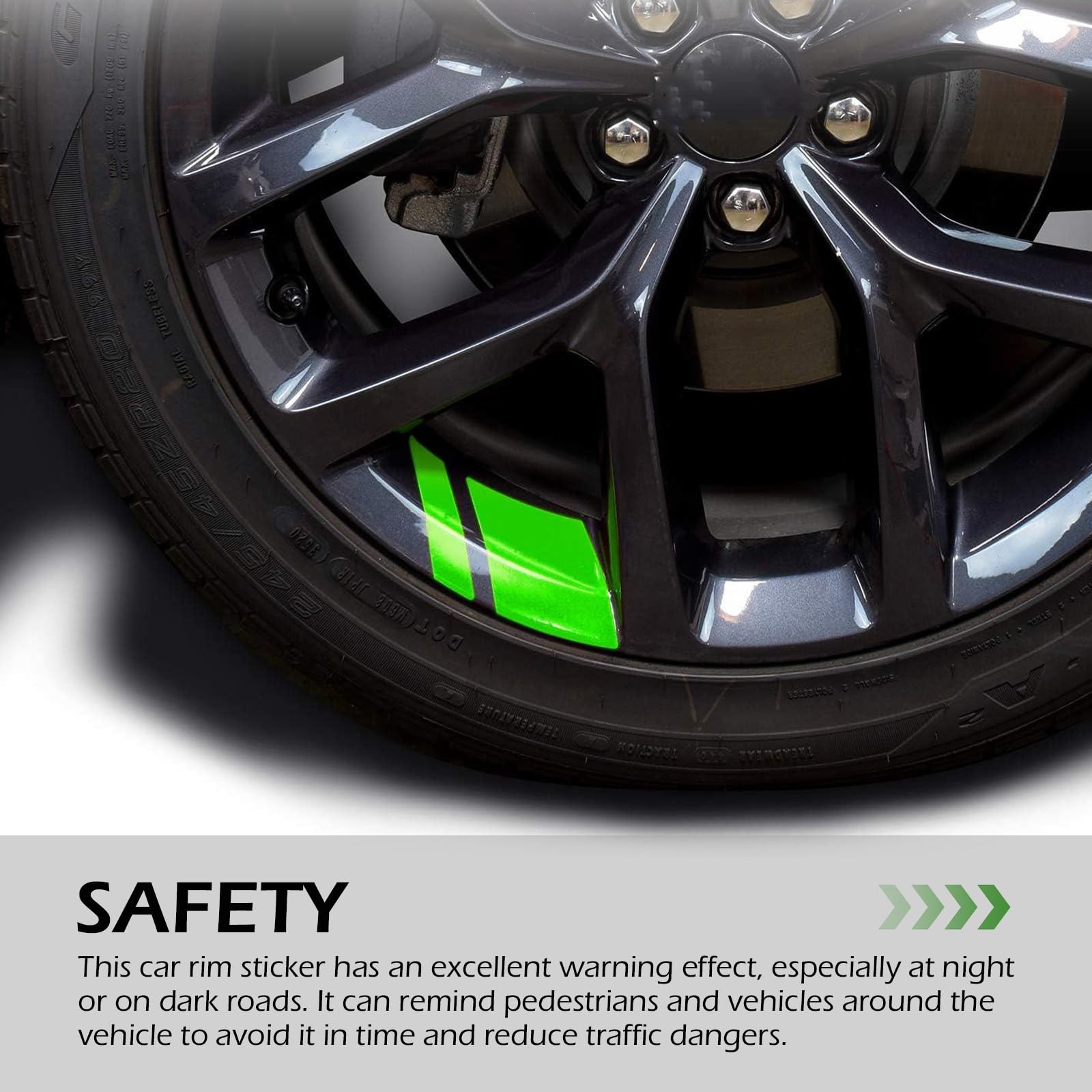 Ferianl 6PCS Car Tire Stickers, Reflective Wheel 3.93 x 2.75 Inches, green