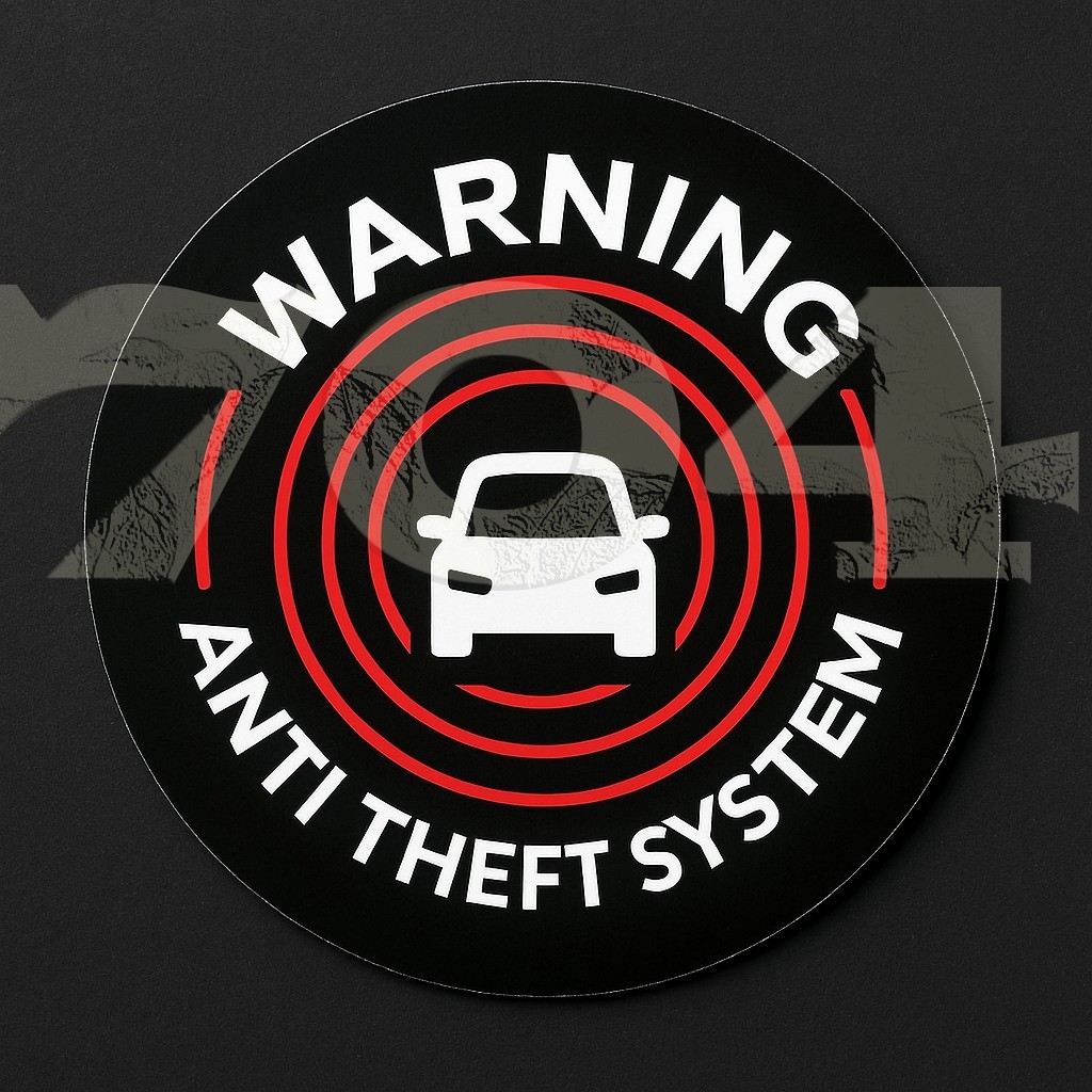 4 Car Alarm DECALS Security System Window STICKERS, black background, outside