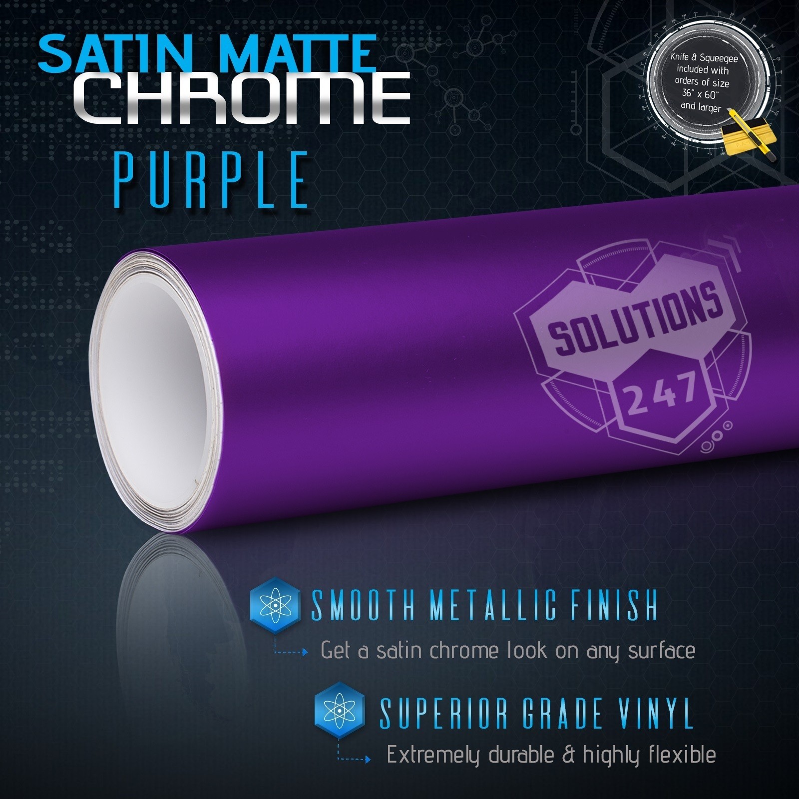 Satin Matte Chrome High Metallic Vinyl Film Wrap Sticker Bubble Free Air PURPLE