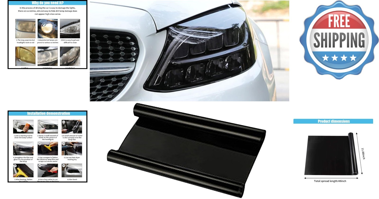 Waterproof Car Self-Adhesive Tint Film – 11.88 in for Headlights & Taillights