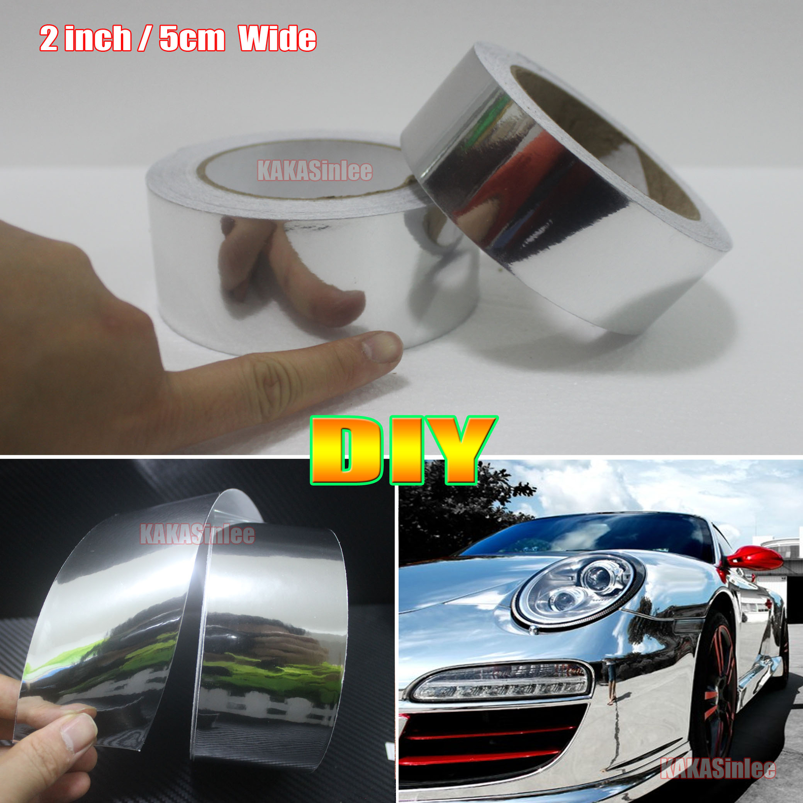 Silver Glossy Mirror Chrome Bright Tape Decors Car Vinyl Wrap Decal Sticker ABUS