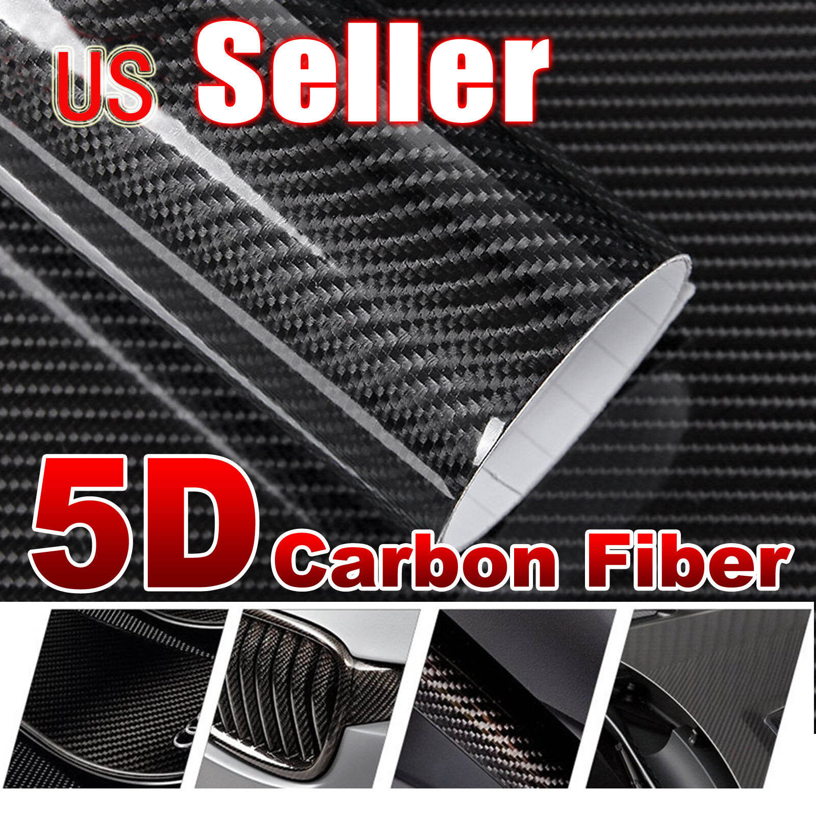 7D Premium Super Gloss Black Carbon Fiber Vinyl Wrap Bubble Free Air Release