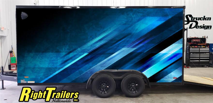 2 Sides Grunge Blue Black Modern Trailer RV Wrap Decal Graphic Various Sizes USA