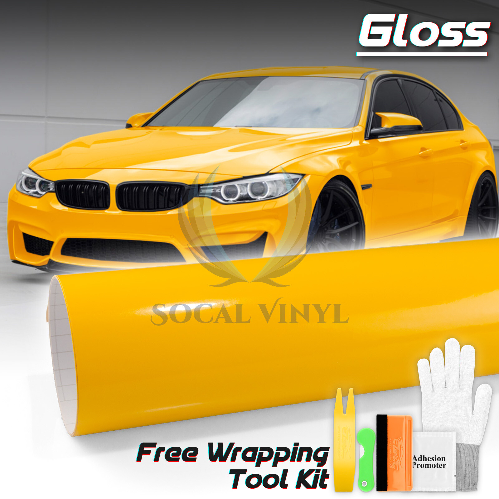 Gloss Glossy Yellow Car Vinyl Wrap Sticker Decal Air Release Bubble Free Film