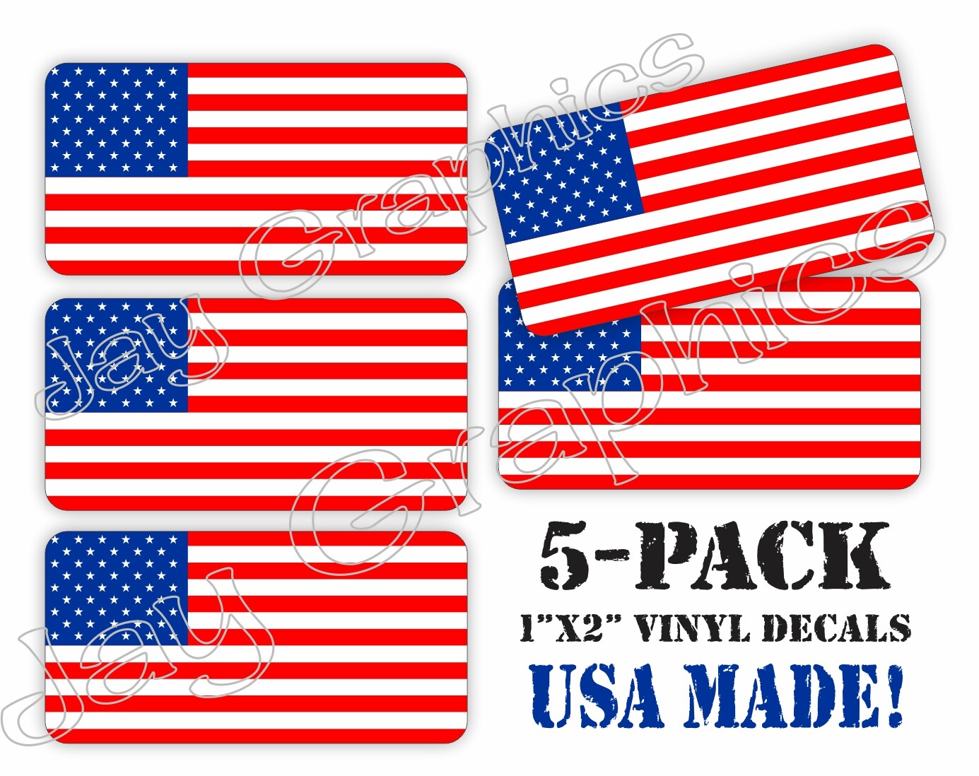 5 pcs Mini 1×2 American Flag Vinyl Stickers Decals  Hard Hat Helmet USA Flags