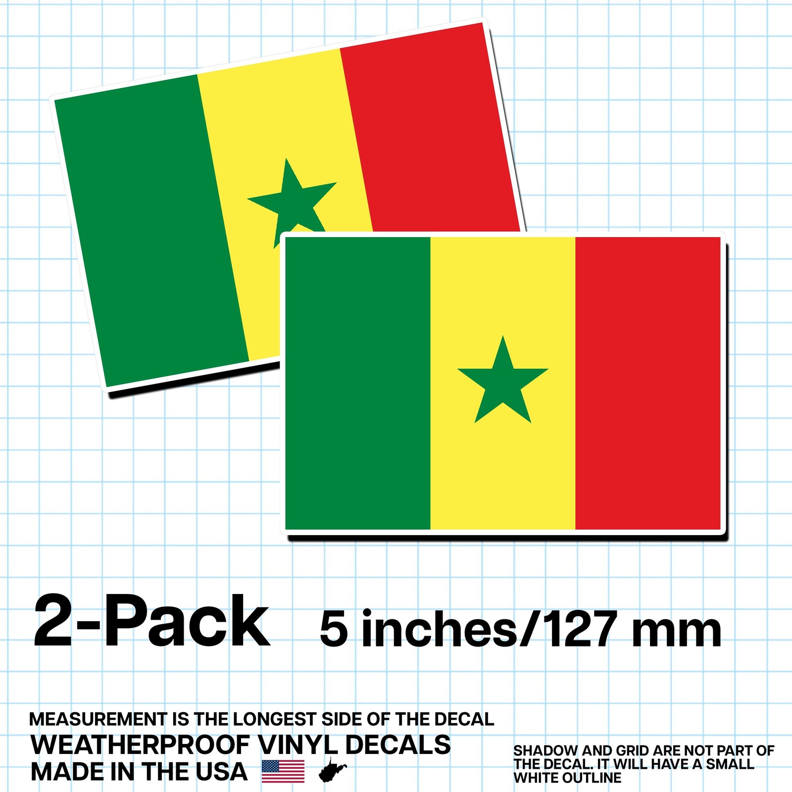 Senegal Flag Sticker 5″ 2-Pack – SN Decal – Senegalese Pride Vinyl