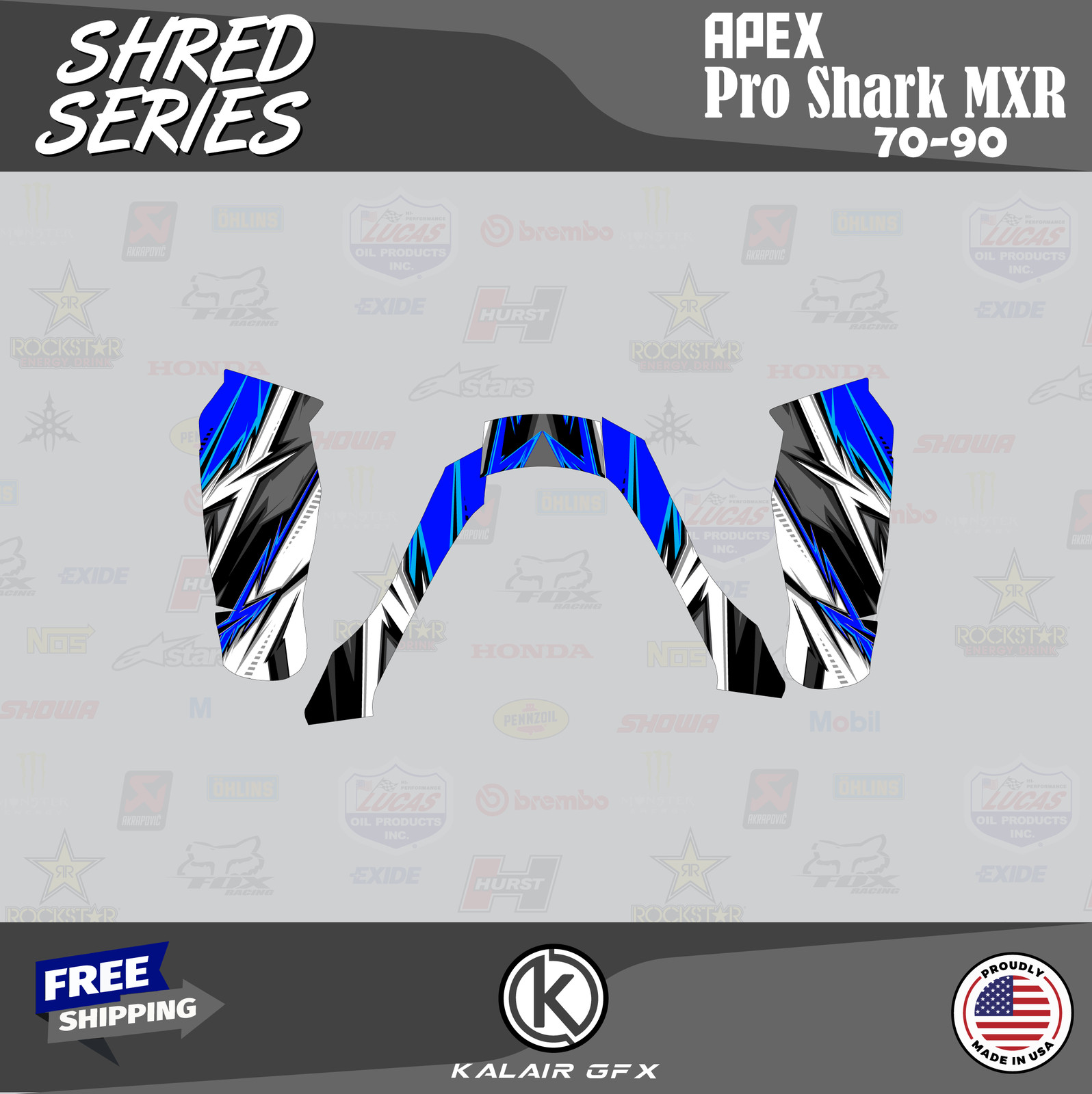 Graphics Kit for APEX Pro Shark MXR 70 90 Shred-blue