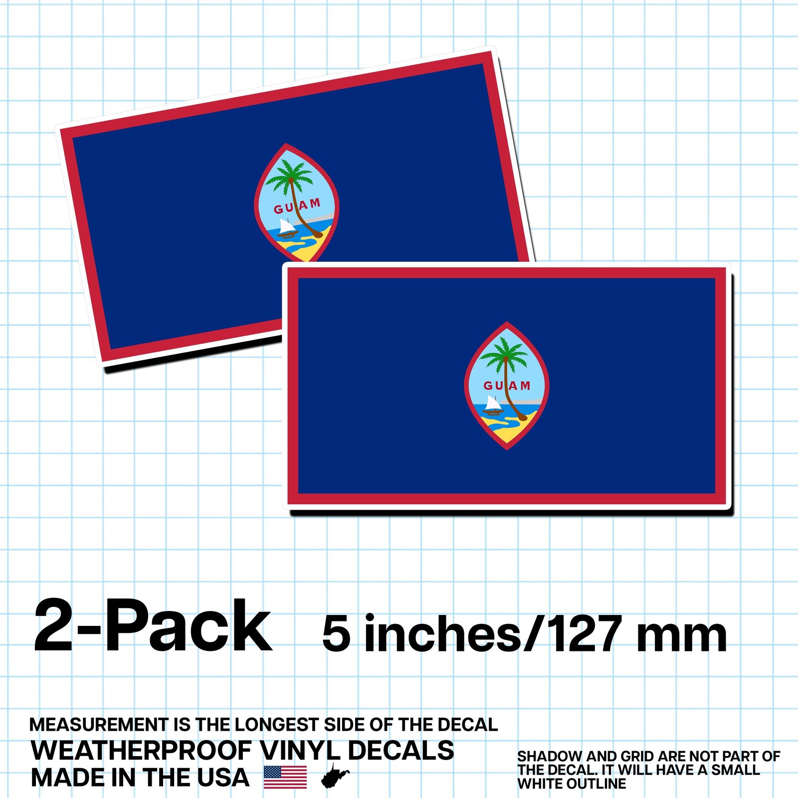Guam Flag Sticker 5″ 2-Pack – GU Decal – Guamanian Pride Vinyl