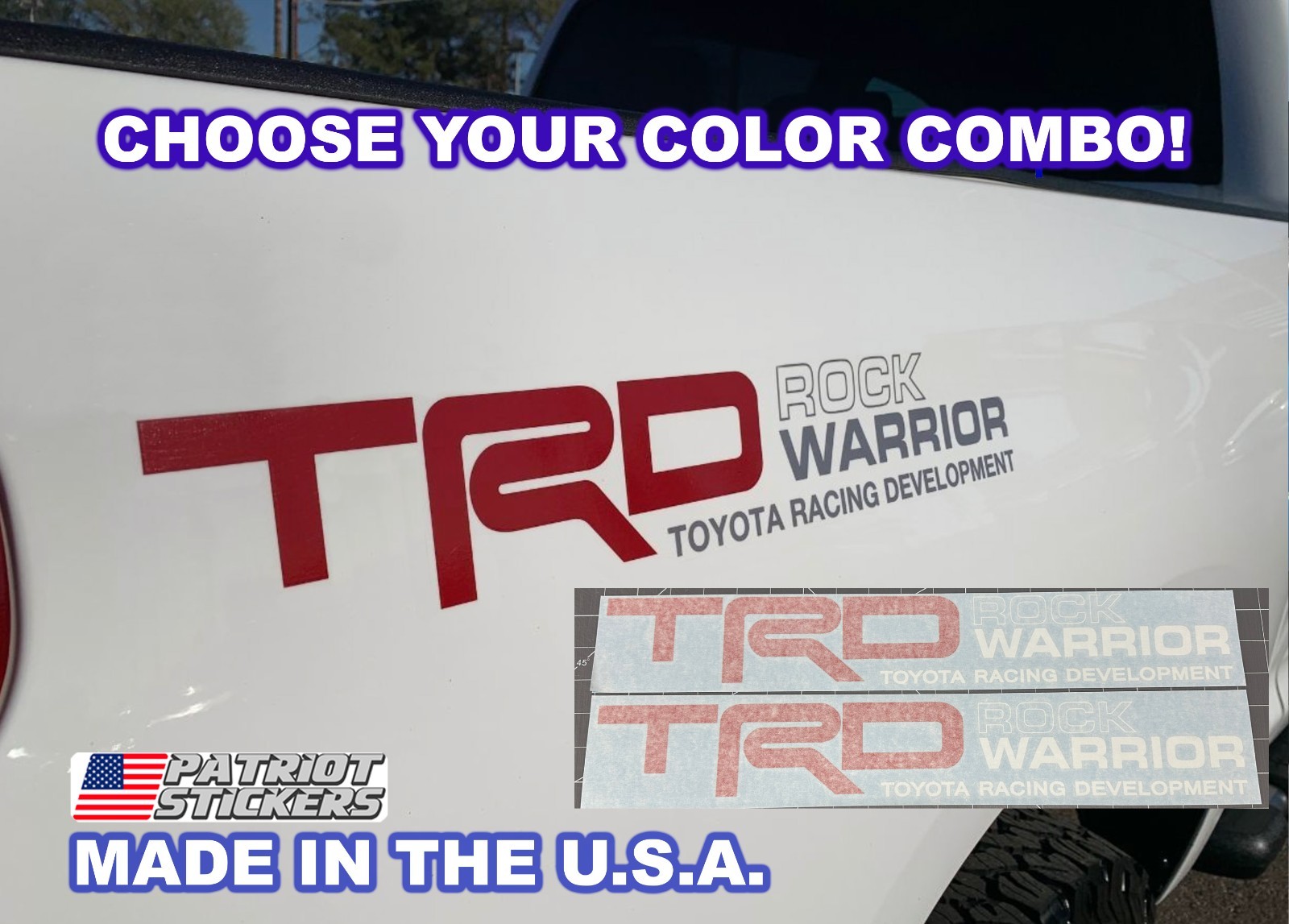 Pair (2) TRD Rock Warrior Bedside Stickers Decals, Fits Tundra, Tacoma, 4Runner
