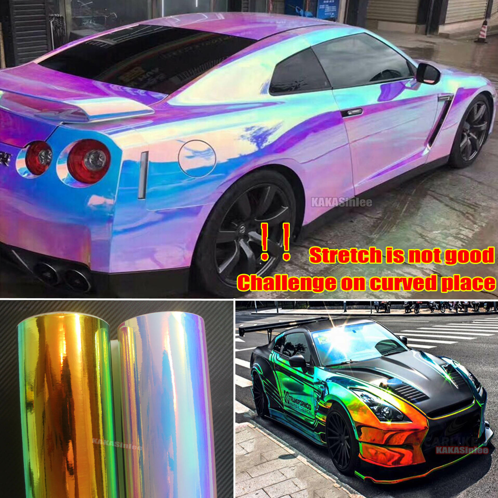 Magic Rainbow Chameleon Mirror Car Glossy Chrome Vinyl Wrap Sticker Air Free US