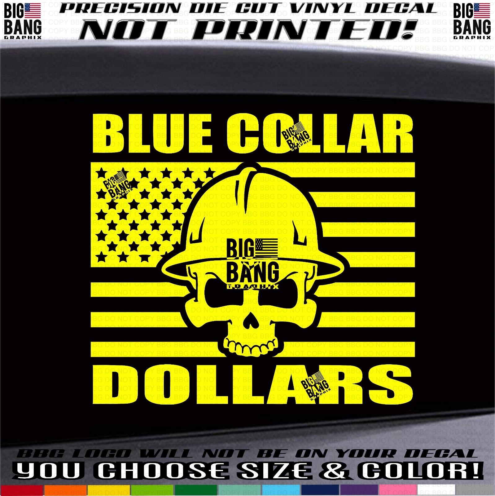 Blue Collar Skull USA Flag Decal Die Cut Vinyl Sticker Truck Toolbox American