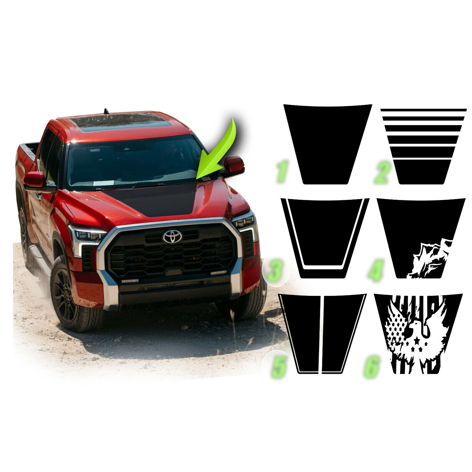 Hood Blackout Racing Stripes Mountain Strobe Flag Decal FITS- 2022 Toyota Tundra