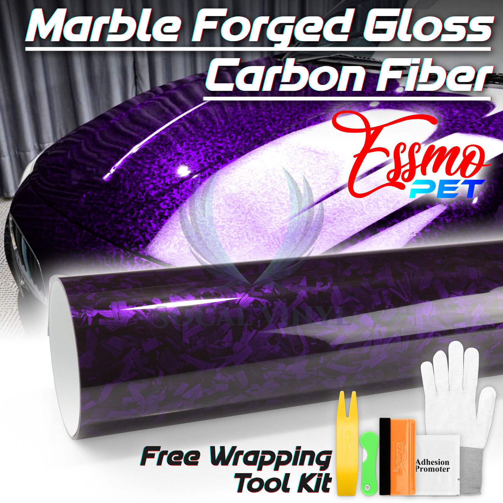 ESSMO PET Marble Forged Gloss Carbon Fiber Royal Purple Vehicle Vinyl Wrap Decal