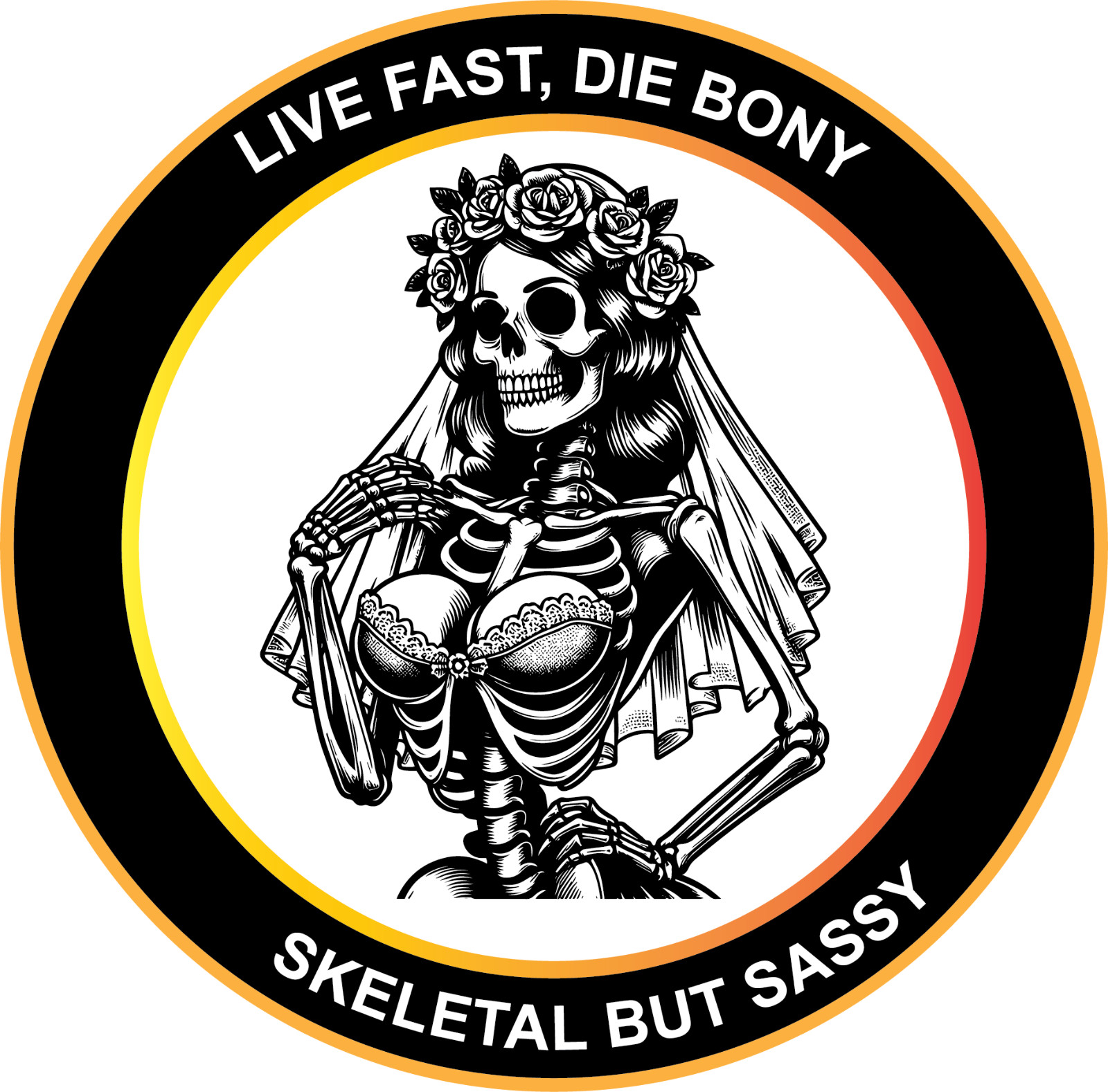 Funny Skeleton lady wedding dress Sticker Decals – Stickers for Car, Laptop,
