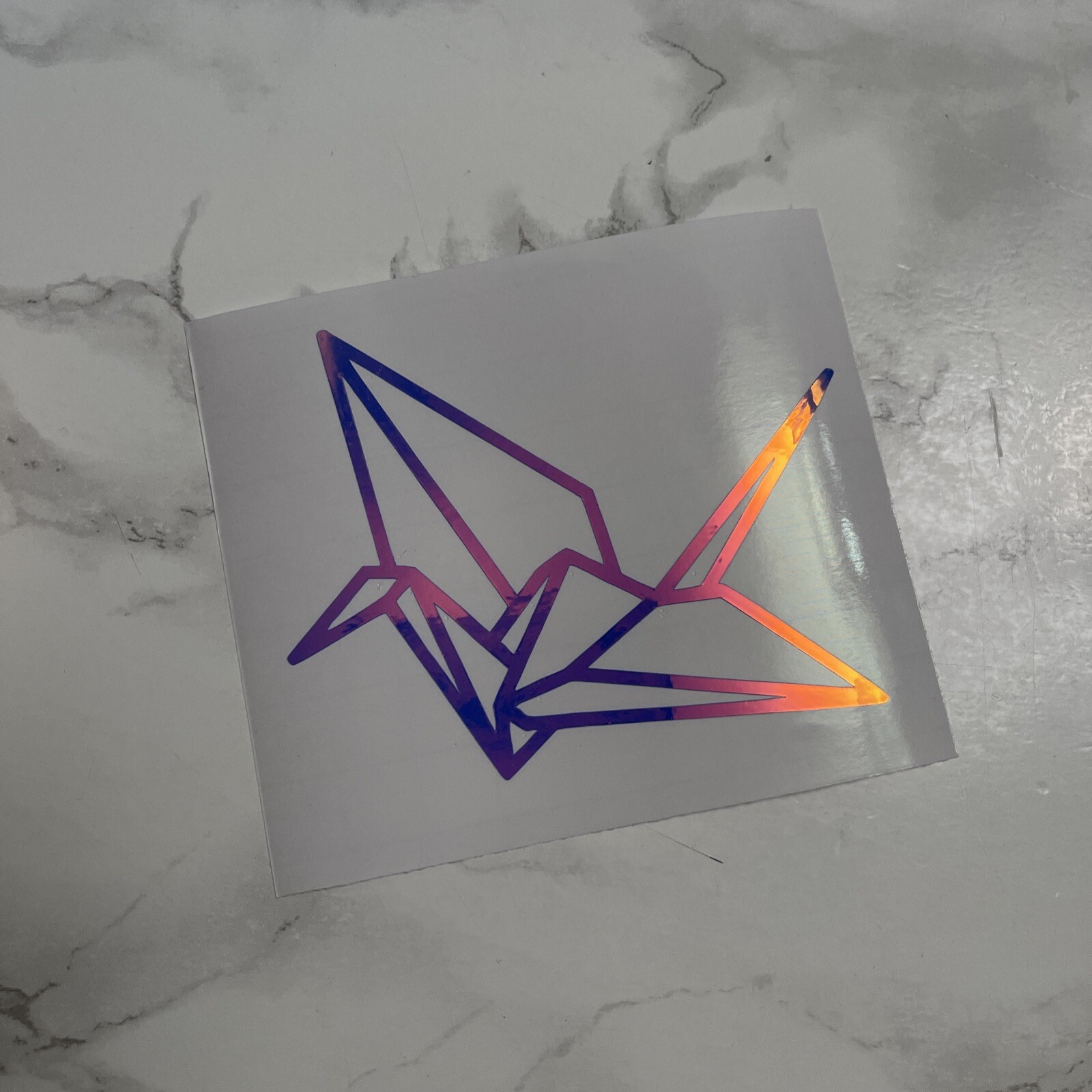 ONE Origami Paper Crane Outline Car Wall Vinyl Window Decal Sticker, Iridescent