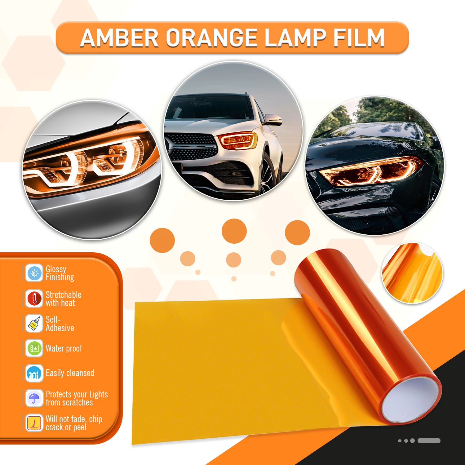 Durable For Vehicle Headlight Taillight Amber Orange Tint Film Light Protection