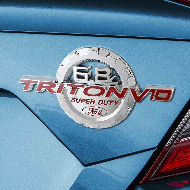 Red/Chrome 6.8L Triton V10 Super Duty Fender Emblem Badge For Ford F250 F350