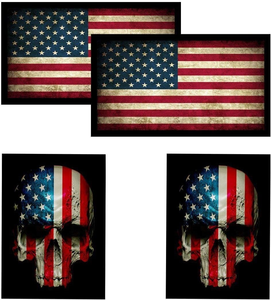 Patriotic Skull & American Flag Decals – 4 Pack for Motorcycle & Construction