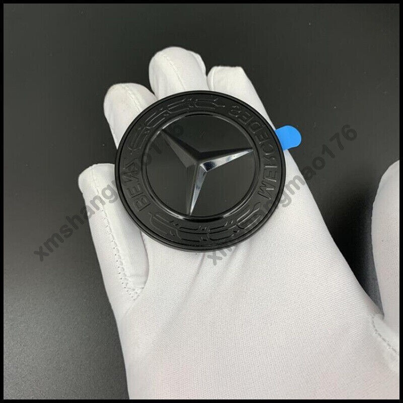 Glossy Black Flat Front Hood Paste Emblem AMG Laurel Wreath Badge For
