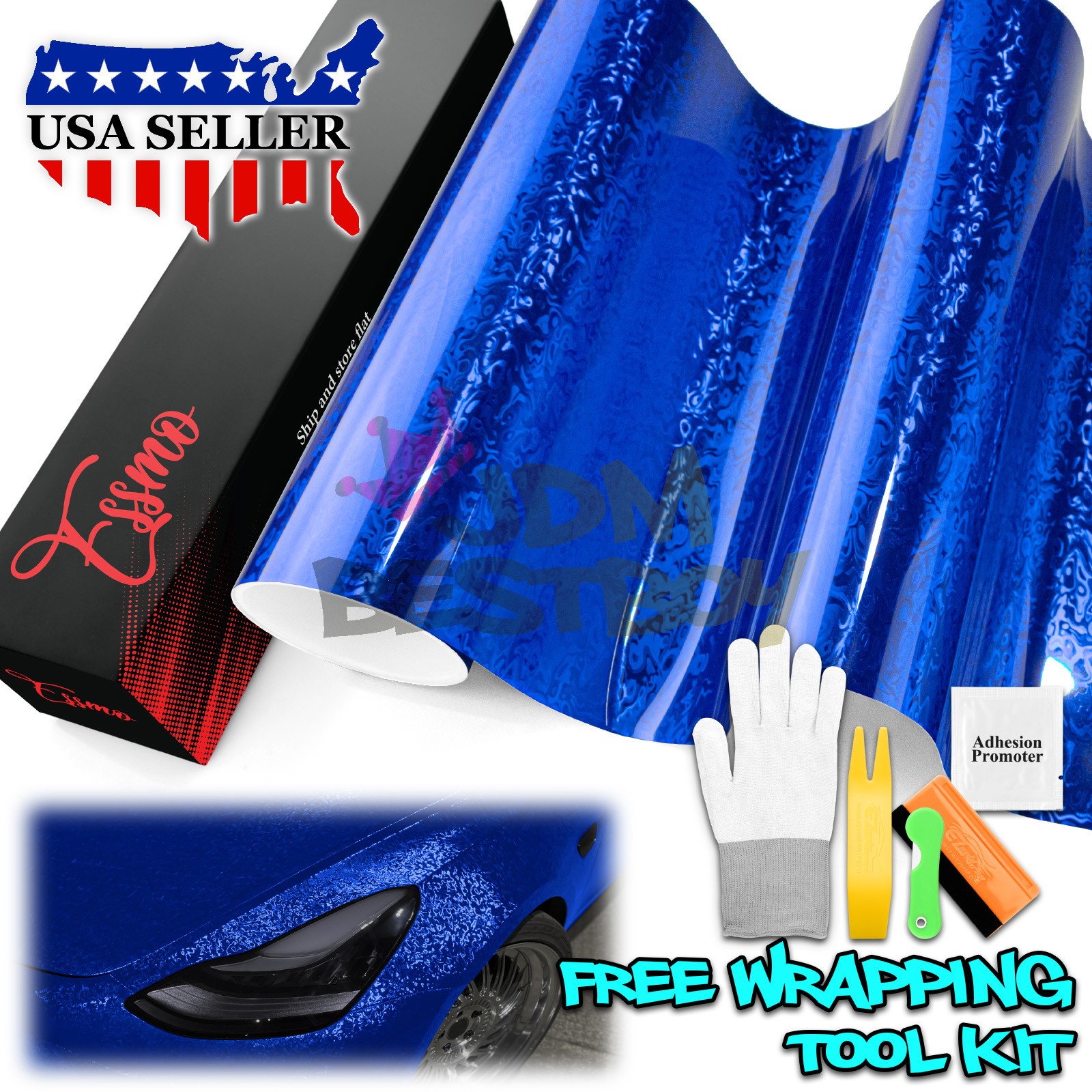 PET Damascus Steel Forged Gloss Royal Blue Car Vinyl Wrap Decal Sticker Film