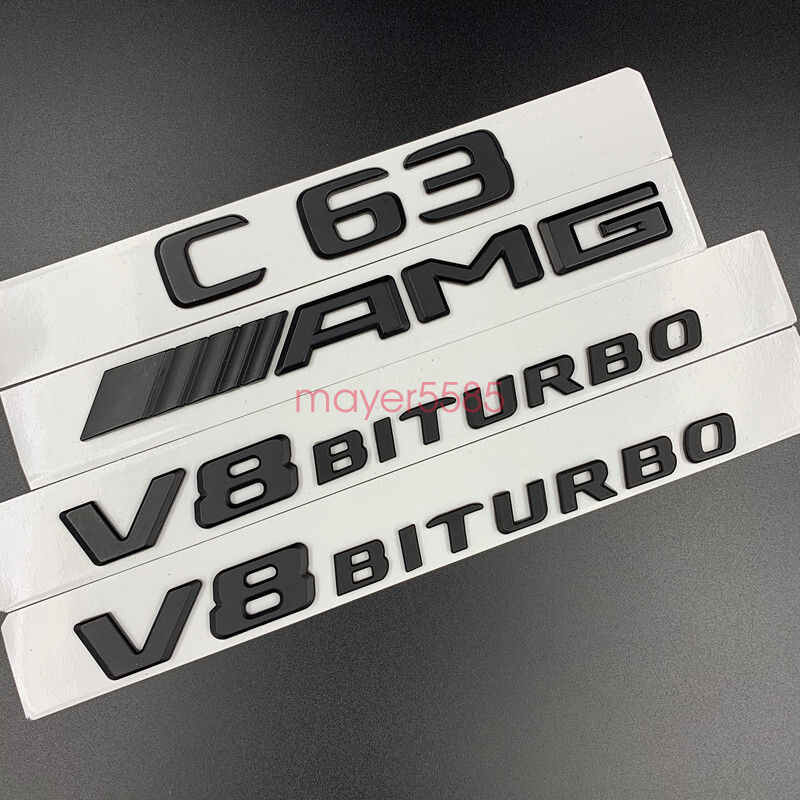 Matte black C63 AMG V8 BITURBO Trunk Emblem Badge Sticker For Mercedes Benz