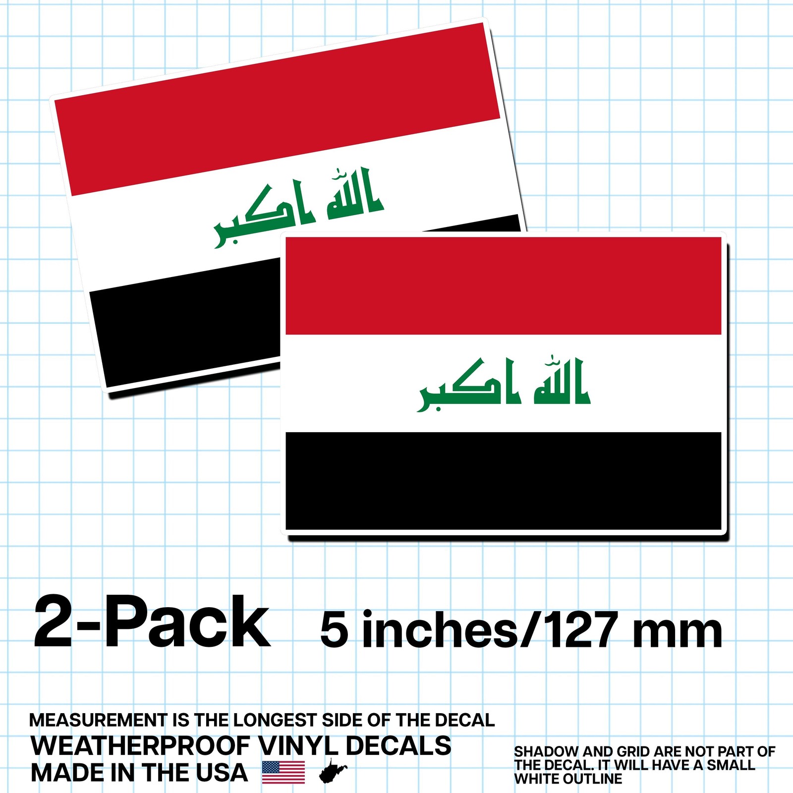 Iraq Flag Sticker 5″ 2-Pack – IQ Decal – Iraqi Pride Vinyl