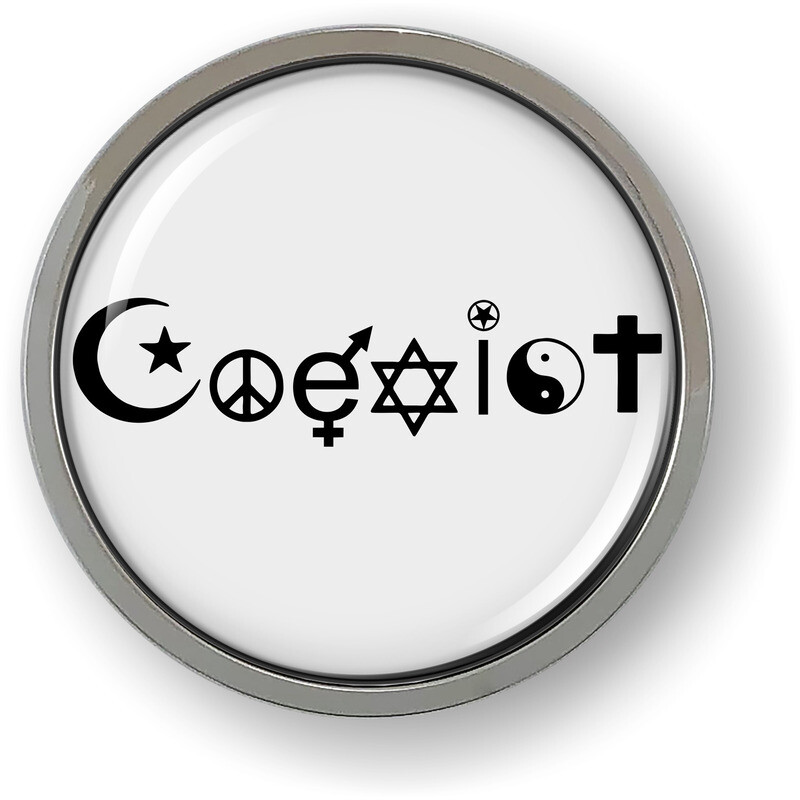 Emblem Car Sticker Chrome ROUND Bezel – COEXIST (W/B)