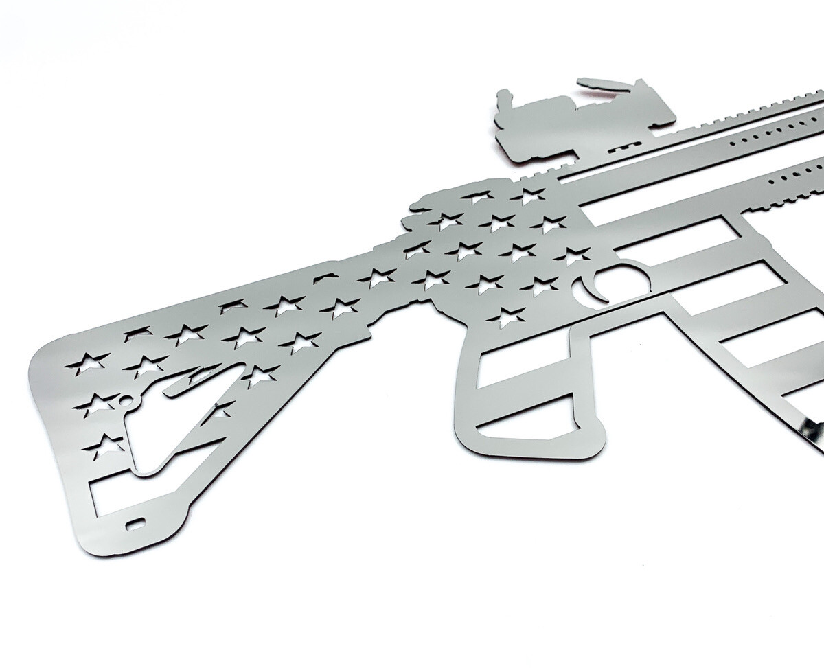 20″ Polished Stainless Steel AR15 Rifle American Flag Emblem Decal – Laser Cut