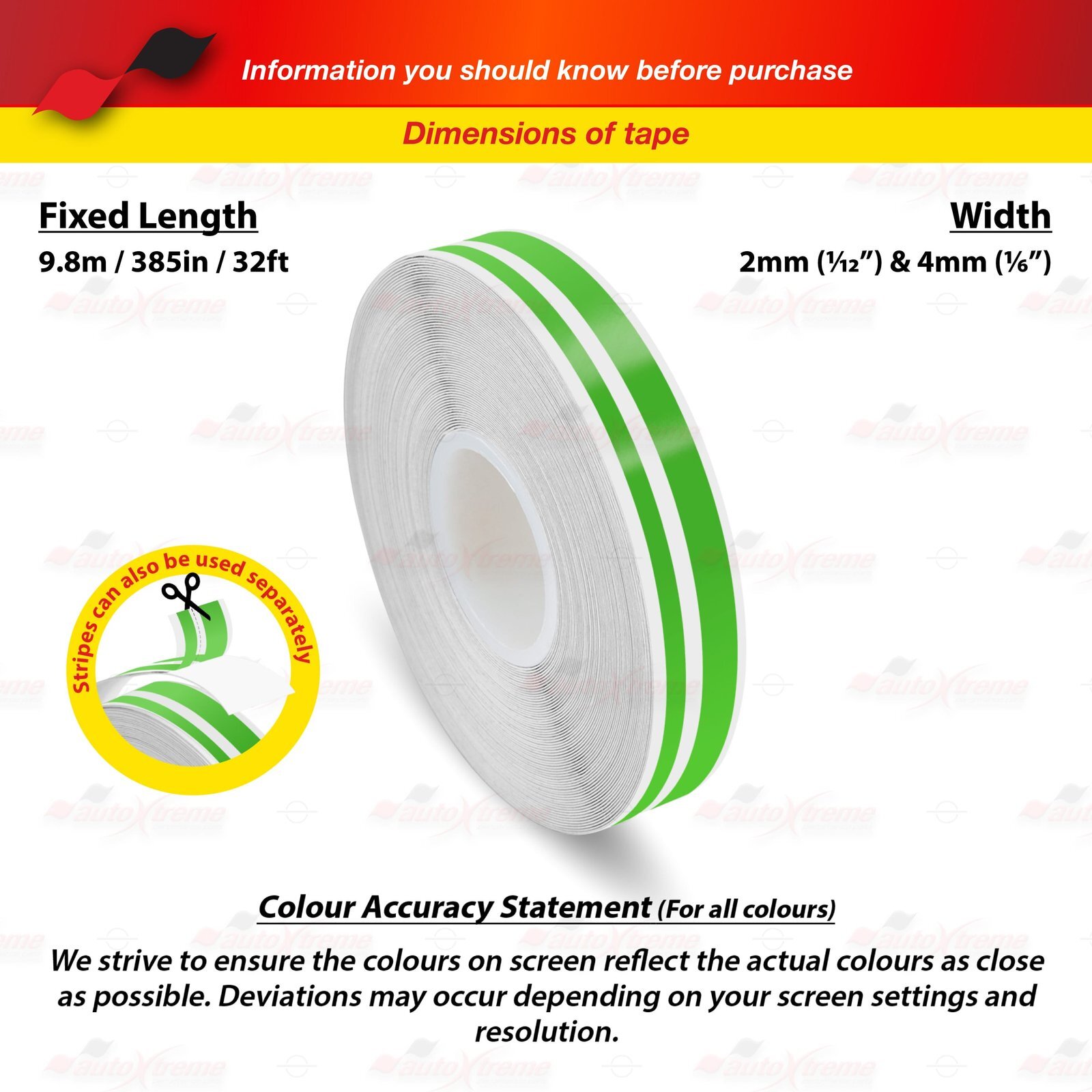 1/2″ 12mm Vinyl Pinstriping PinStripe Car Styling Double Line Sticker LIME GREEN