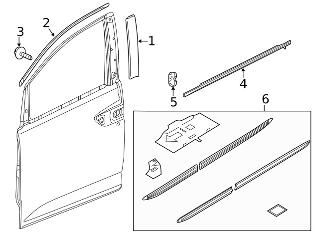 18-23 Honda Odyssey Elite Driver side Front Door Sash Garnish (Black Gloss)