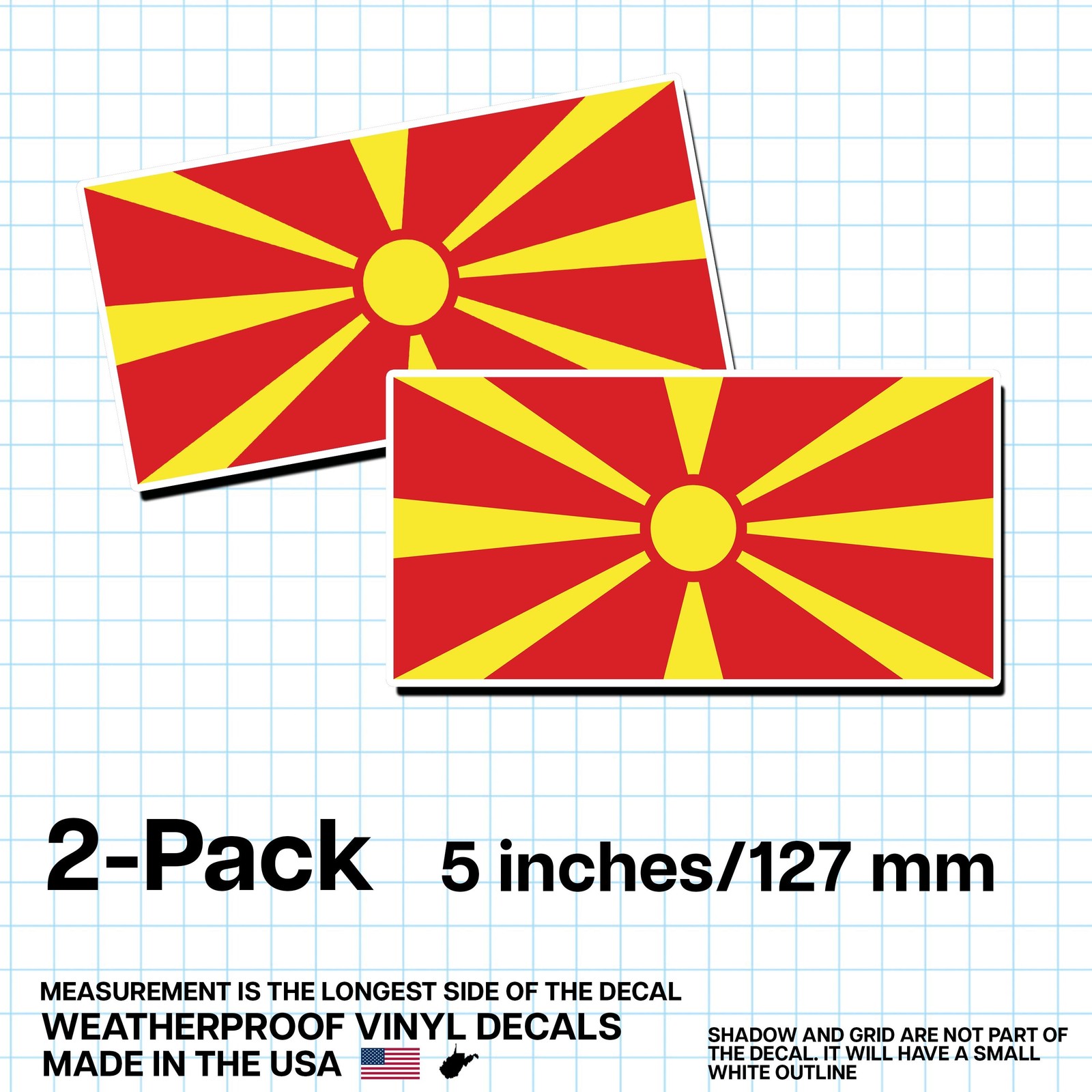 North Macedonia Flag Sticker 5″ 2-Pack – MK Decal – Macedonian Pride Vinyl