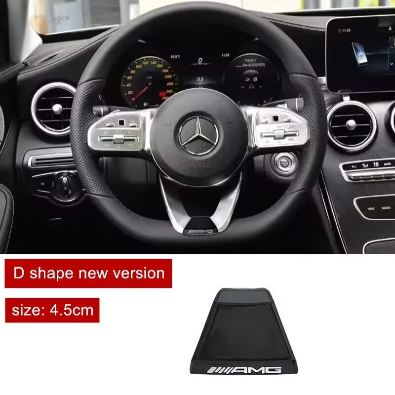 For AMG GLC C43 C350E Steering Wheel Emblem 3D Badge Squared Base Chrome Black